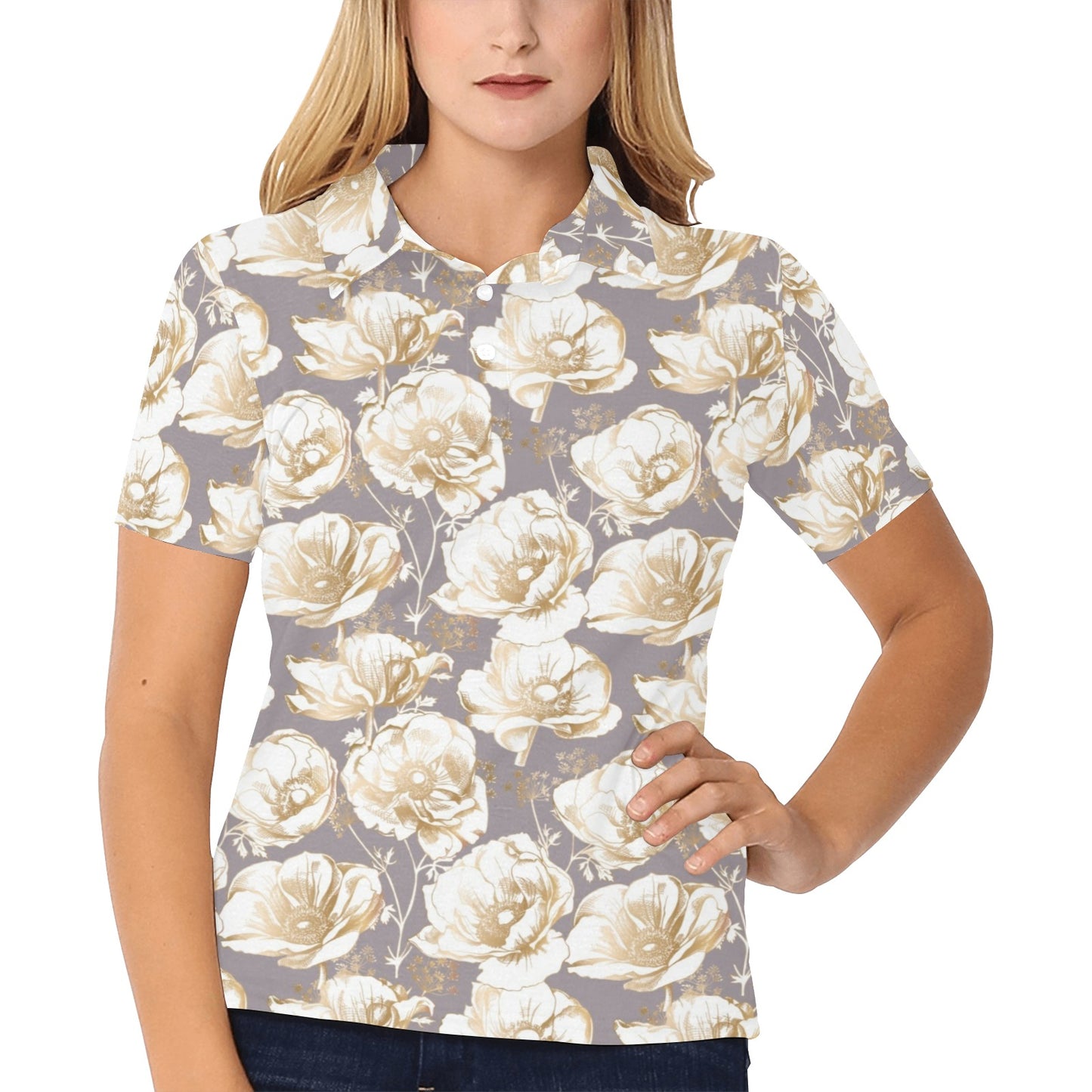 Anemone Pattern Print Design AM05 Women's Polo Shirt