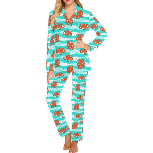Octopus Cute Design Print Themed Women's Long Pajama Set