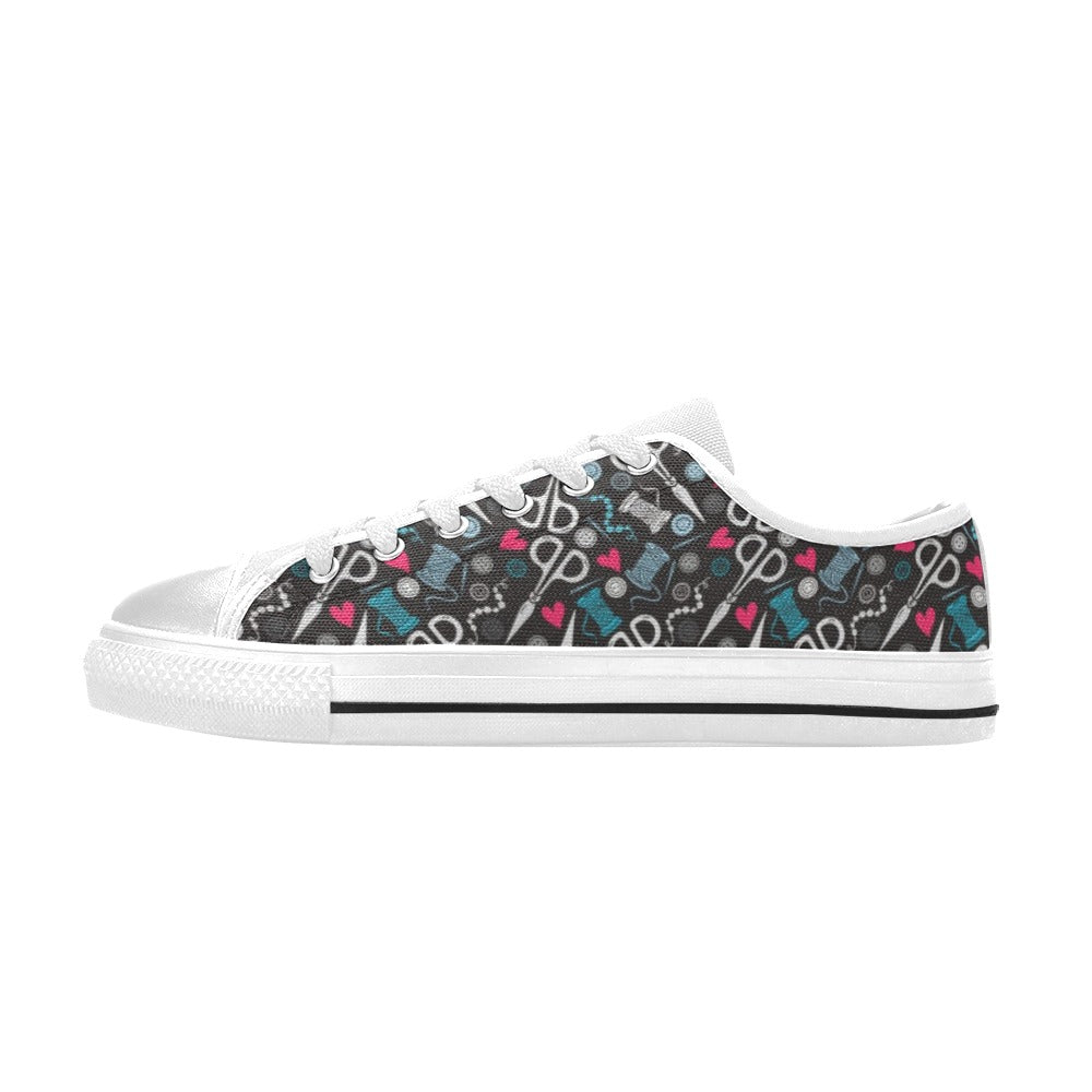 Sewing Equipment Print Design LKS305 Women's White Low Top Shoes