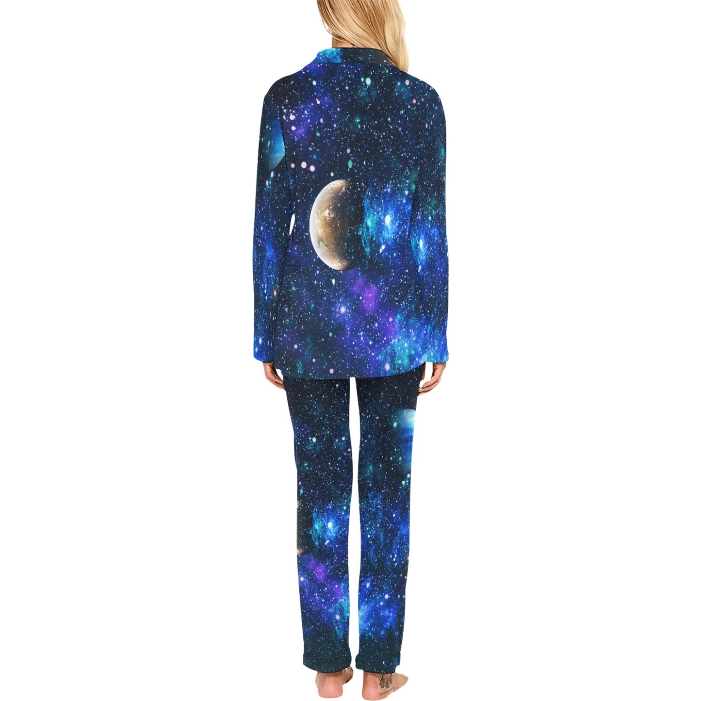 Galaxy Stardust Planet Space Print Women's Long Pajama Set