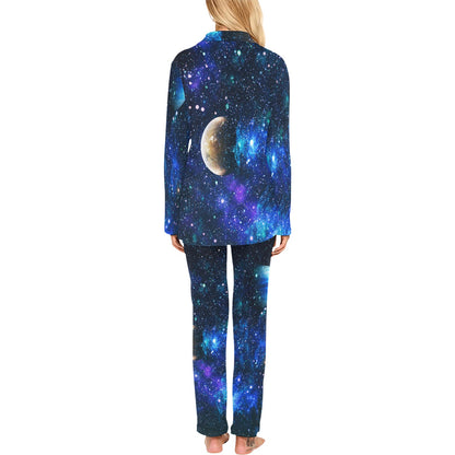 Galaxy Stardust Planet Space Print Women's Long Pajama Set