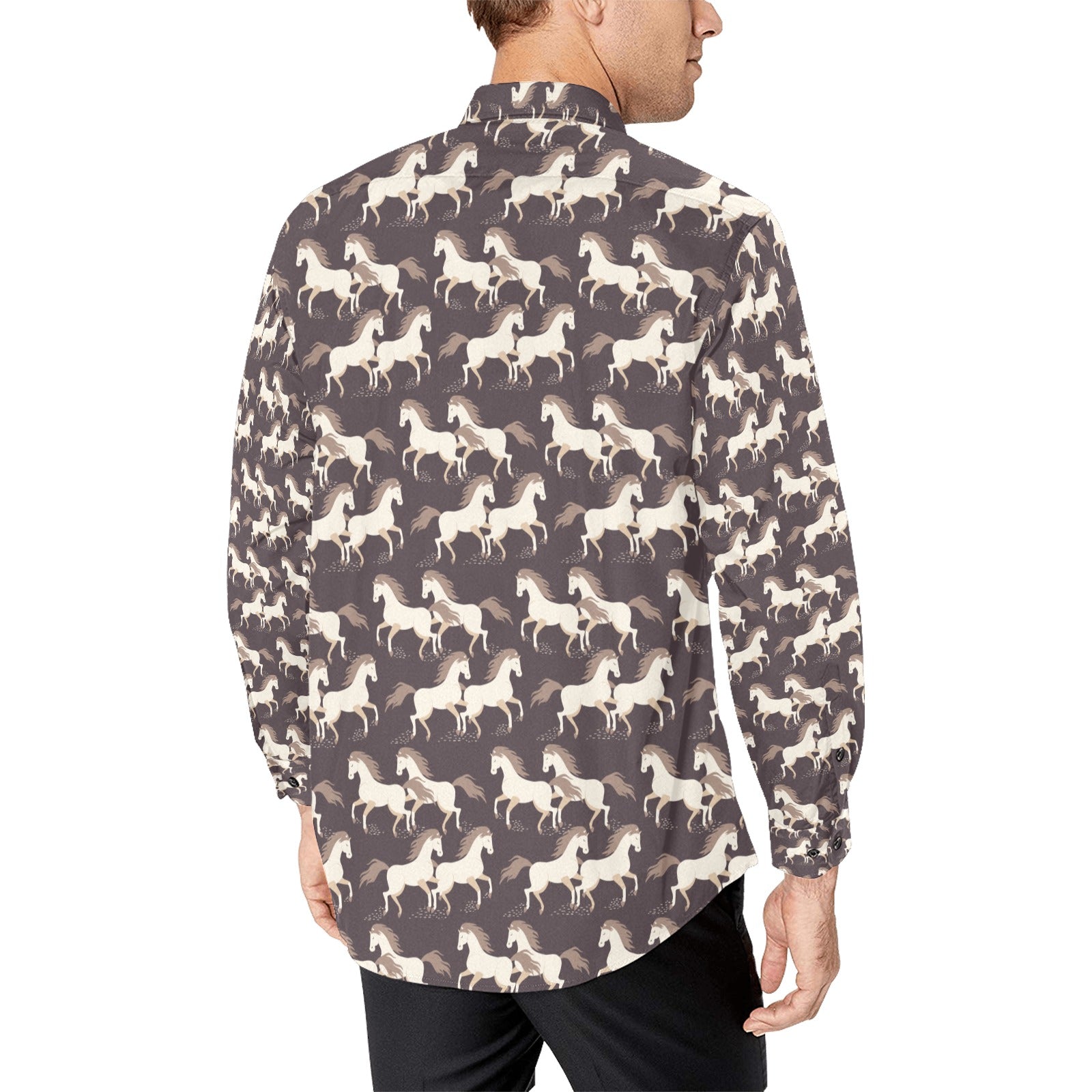 Horse Print Design LKS304 Men's Long Sleeve Dress Shirt