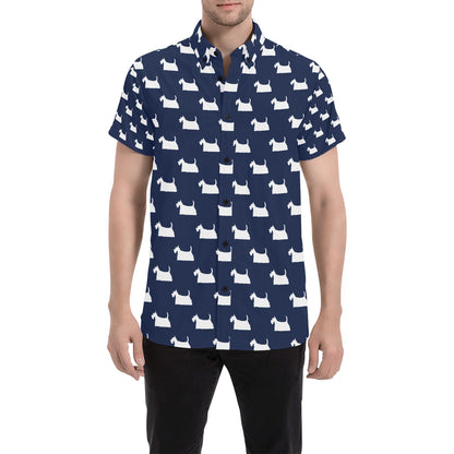 Scottish Terriers Print Design LKS303 Men Short Sleeve Button Up Shirt