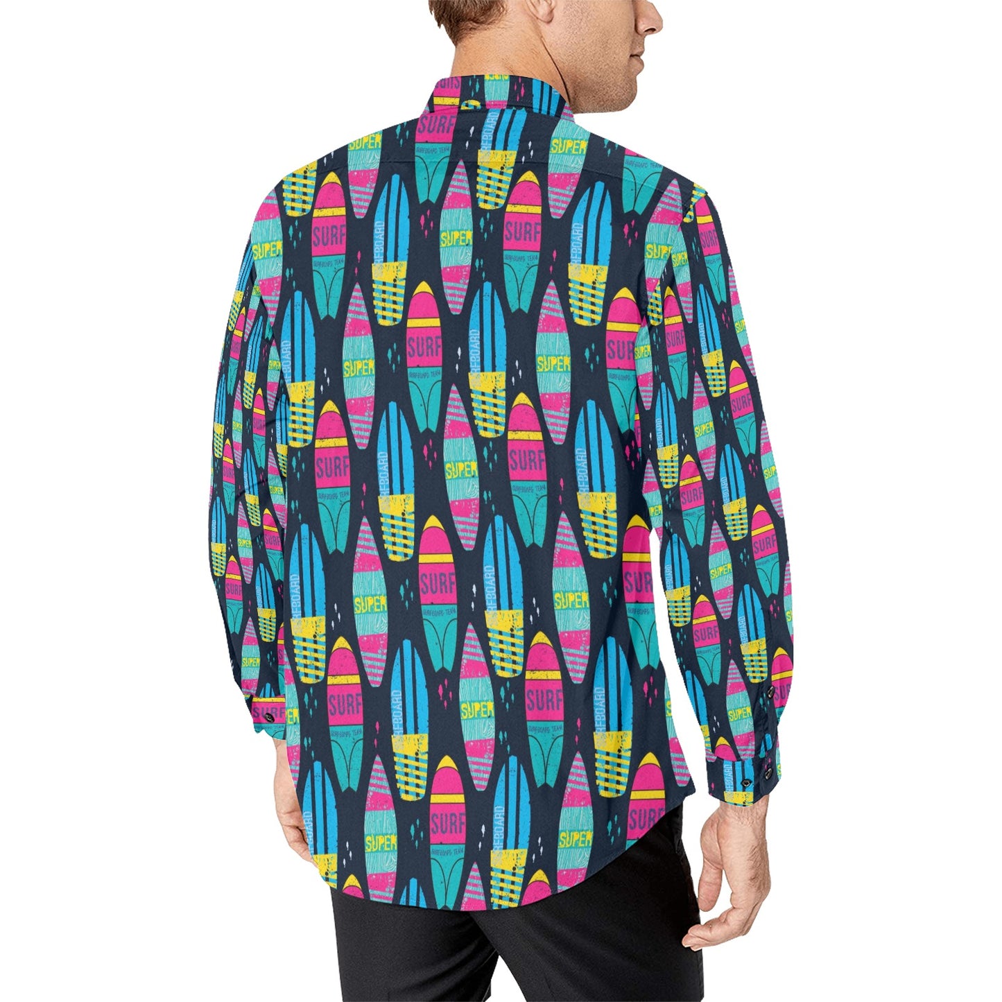 Surfboard Colorful Print Design LKS302 Men's Long Sleeve Dress Shirt