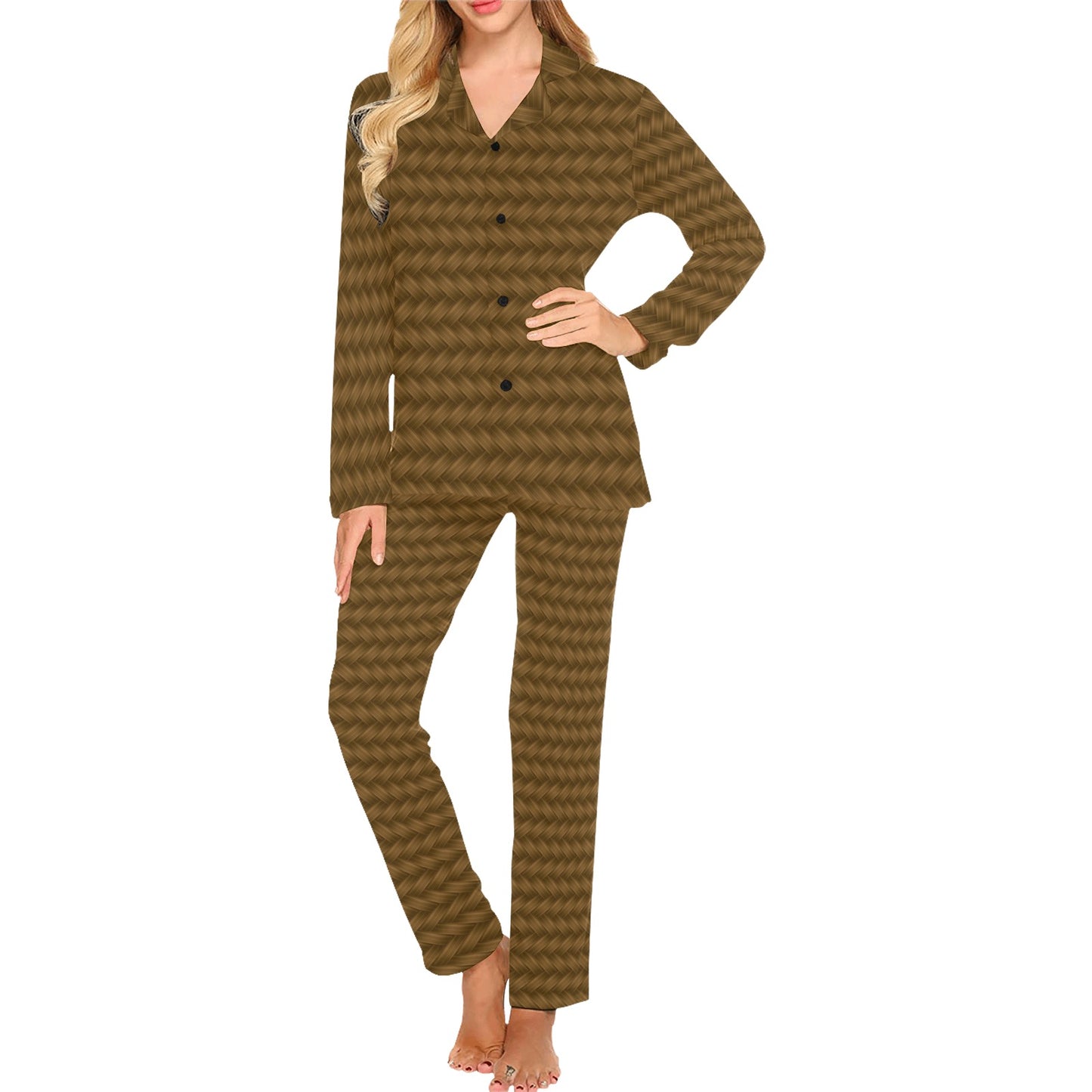 Cable Knit Pattern Print Design 02 Women's Long Pajama Set