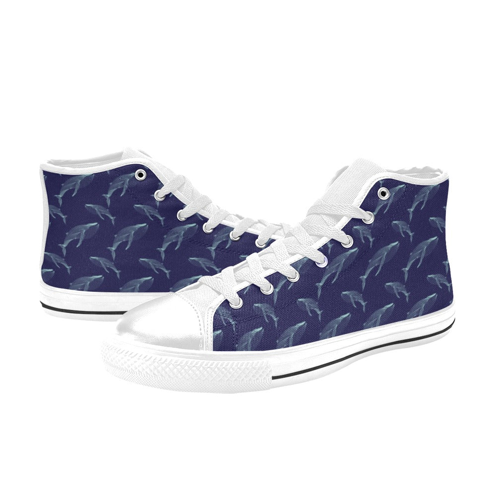 Blue Whale Print Design LKS402 Men's High Top Canvas Shoes