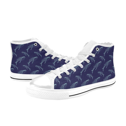 Blue Whale Print Design LKS402 Men's High Top Canvas Shoes