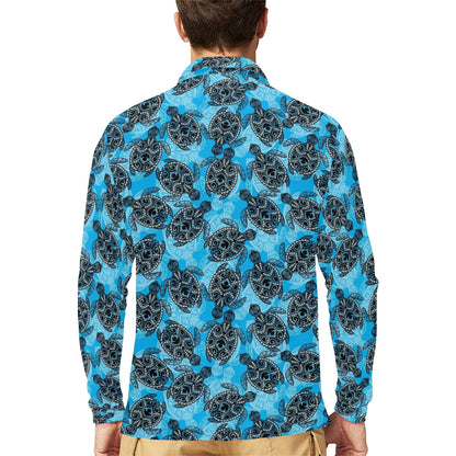 Tribal Pattern Print Design LKS307 Long Sleeve Polo Shirt For Men's
