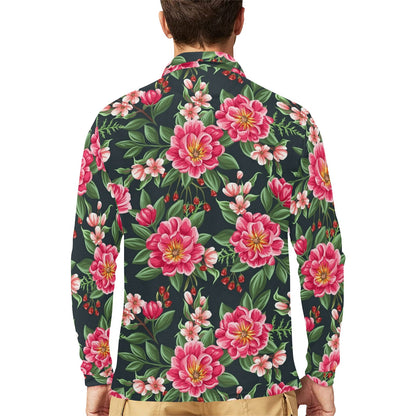 Summer Floral Pattern Print Design SF06 Long Sleeve Polo Shirt For Men's