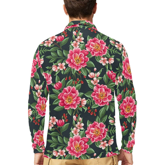 Summer Floral Pattern Print Design SF06 Long Sleeve Polo Shirt For Men's