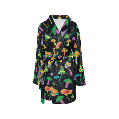 Psychedelic Mushroom Pattern Print Design A02 Women's Fleece Robe