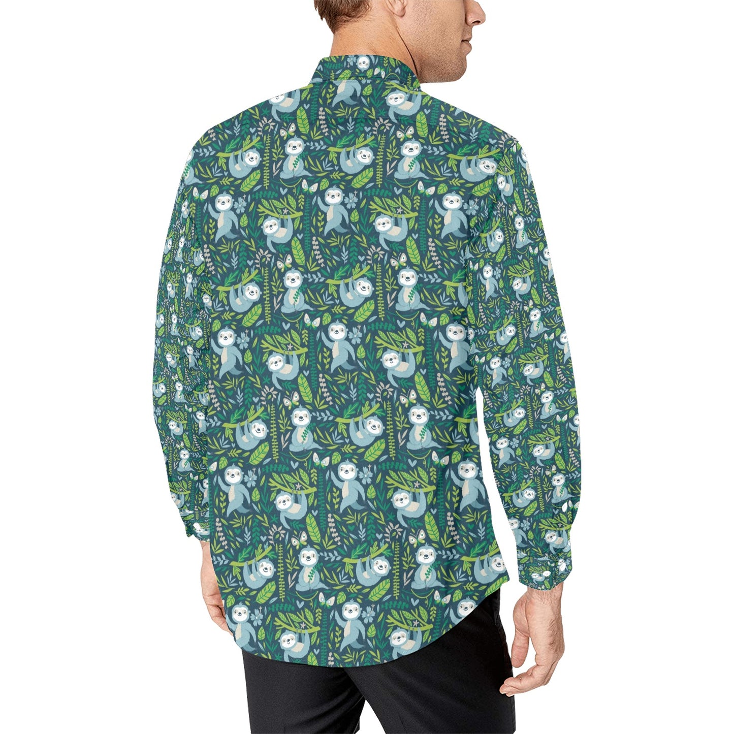 Sloth Print Design LKS304 Men's Long Sleeve Dress Shirt