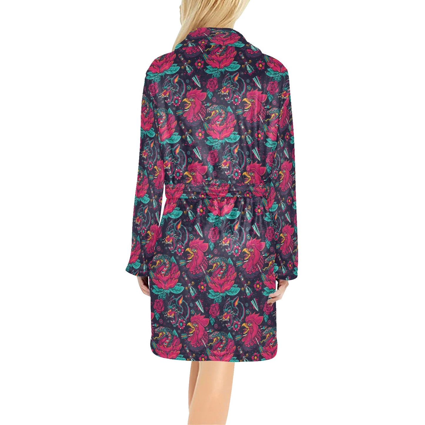 Old School Tattoo Print Women's Fleece Robe