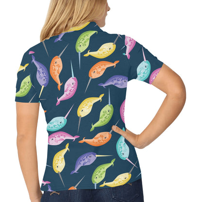 Narwhal Colorful Pattern Print Design 03 Women's Polo Shirt