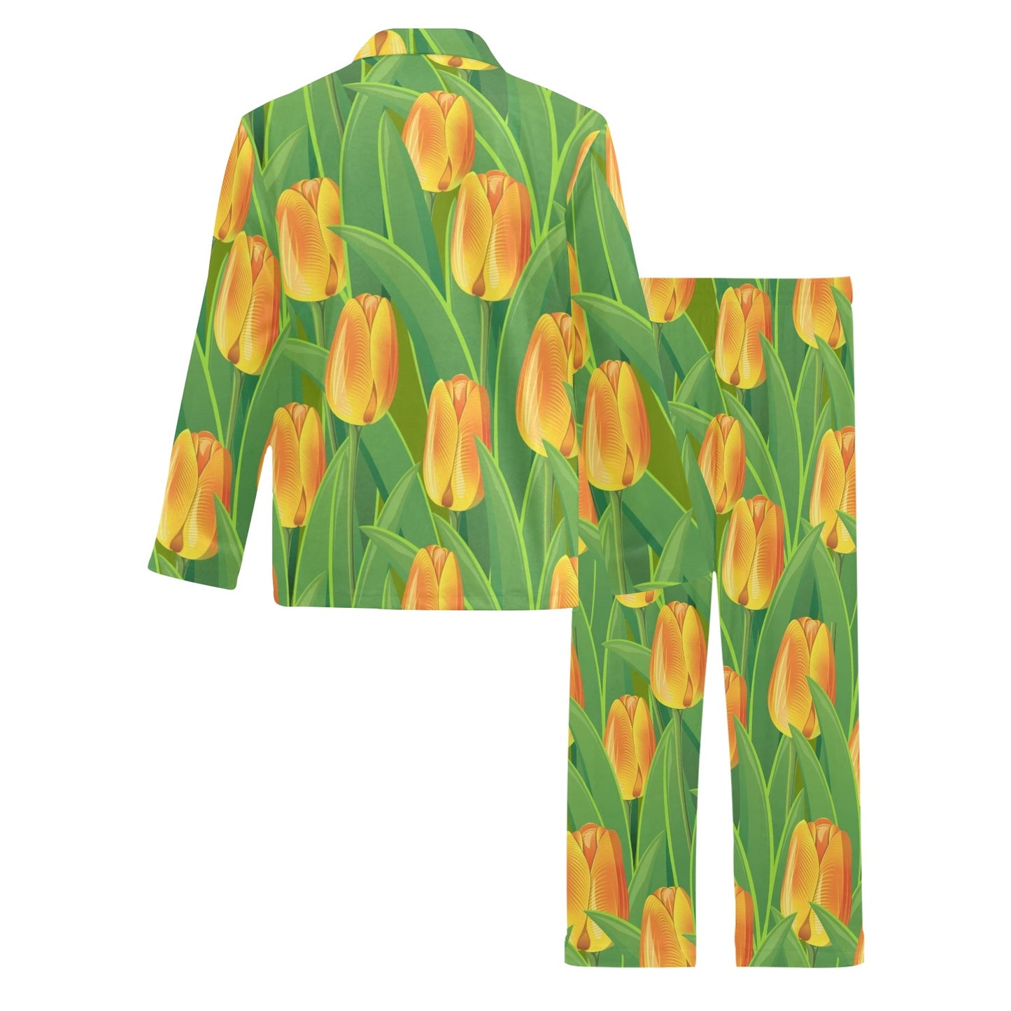 Tulip Orange Pattern Print Design TP07 Men's Long Pajama Set