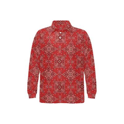 Bandana Red Pattern Print Design LKS3010 Long Sleeve Polo Shirt For Men's