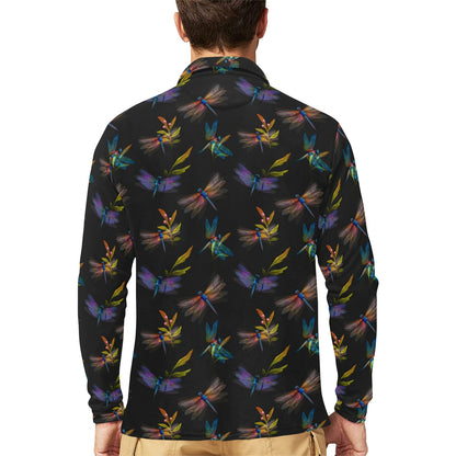 Dragonfly Colorful Realistic Print Long Sleeve Polo Shirt For Men's