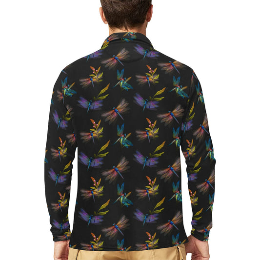 Dragonfly Colorful Realistic Print Long Sleeve Polo Shirt For Men's
