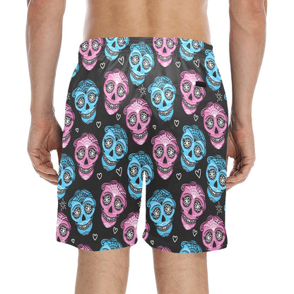 Day of the Dead Skull Print Pattern Men's Swim Trunks Beach Shorts