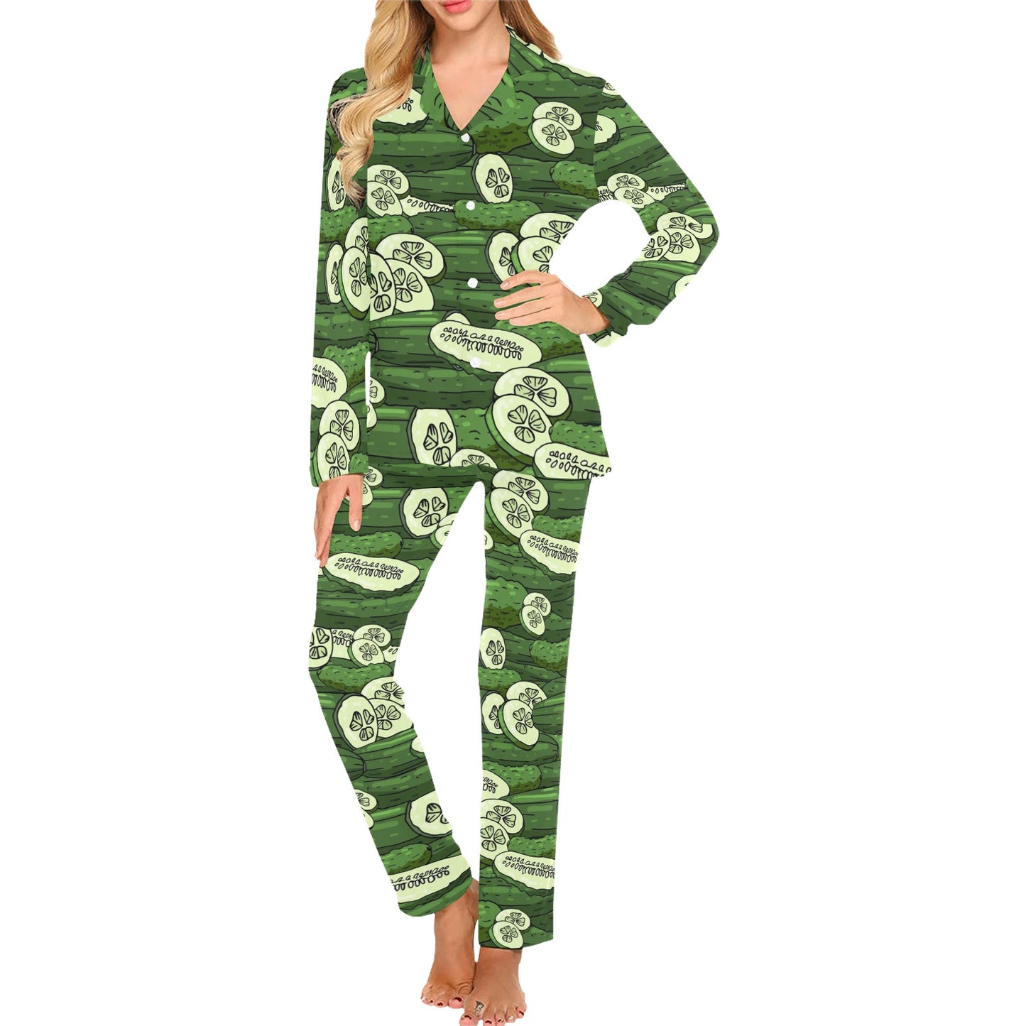 Cucumber Pattern Print Design CC01 Women's Long Pajama Set