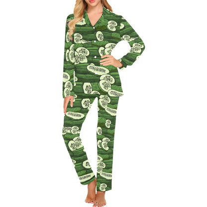 Cucumber Pattern Print Design CC01 Women's Long Pajama Set