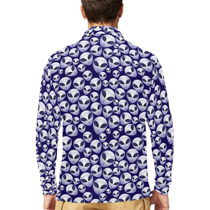 Alien Head Extraterrestrial Long Sleeve Polo Shirt For Men's