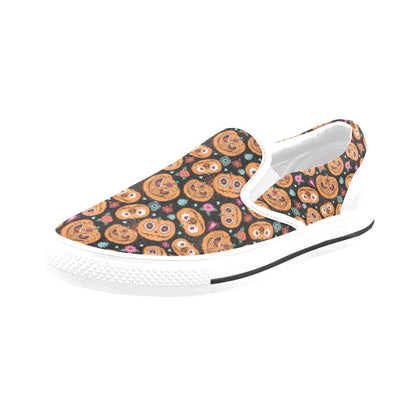Halloween Print Design LKS402 White Slip Ons Canvas Women's Shoes