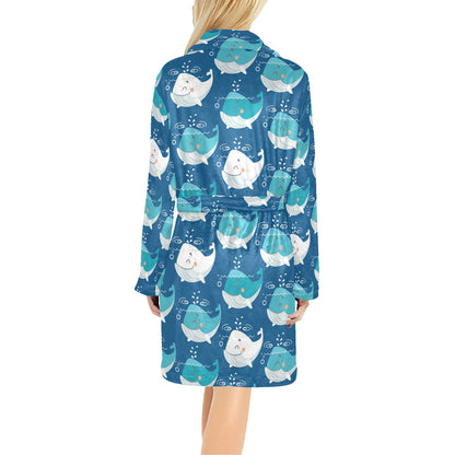 Blue Whale Pattern Print Design 01 Women's Fleece Robe