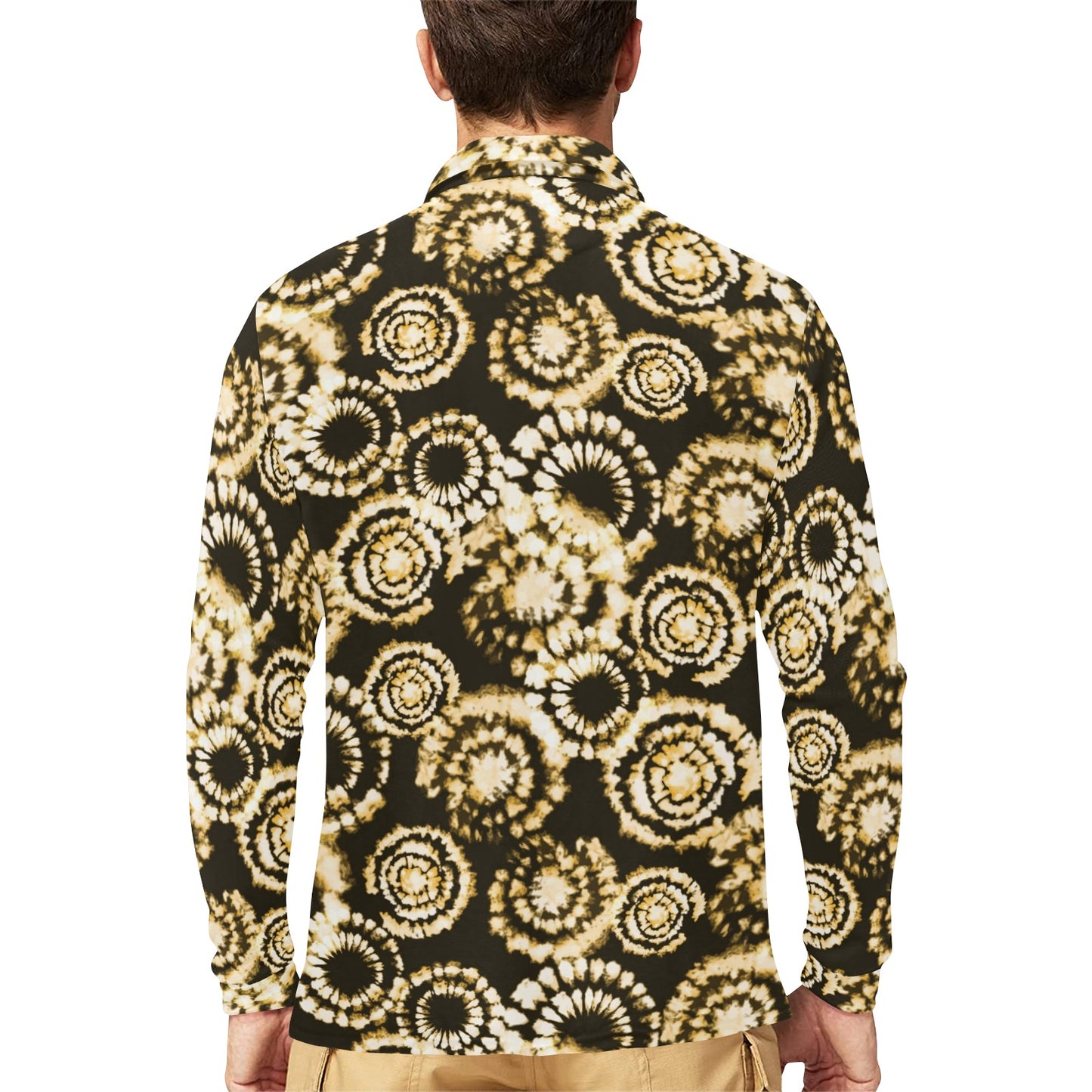 Tie Dye Print Design LKS307 Long Sleeve Polo Shirt For Men's