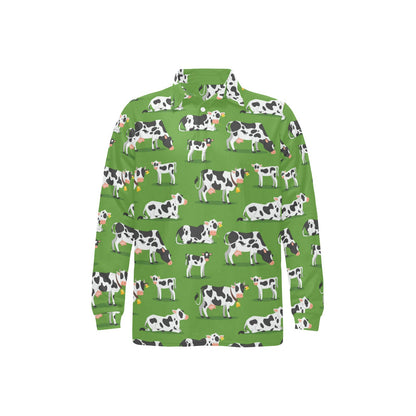 Cow Happy Print Pattern Long Sleeve Polo Shirt For Men's