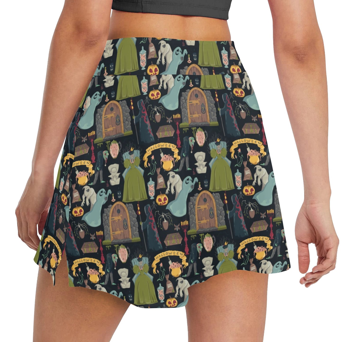 Creepy Halloween Print Design LKS304 17" Golf & Pickleball Skort with Pockets