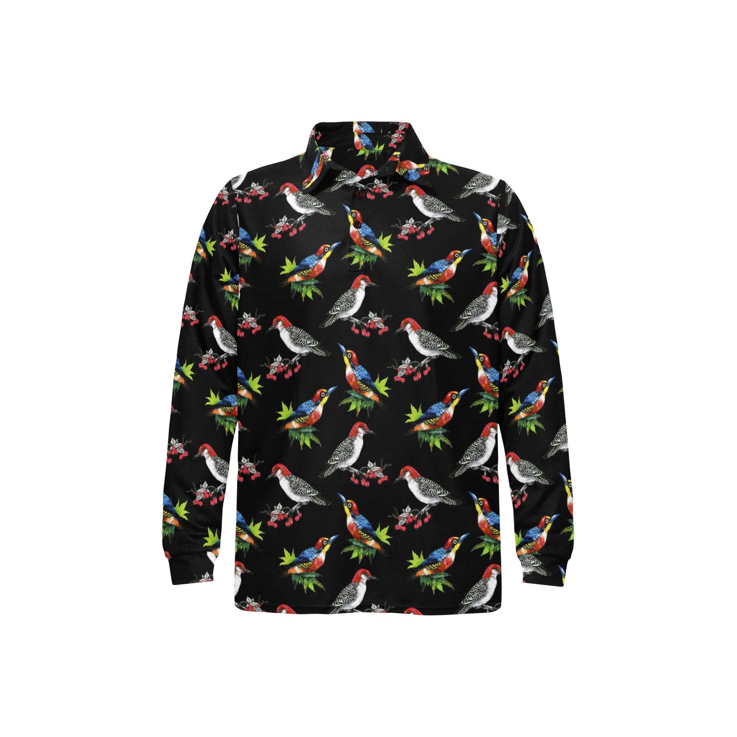 Birds Pattern Print Design 06 Long Sleeve Polo Shirt For Men's