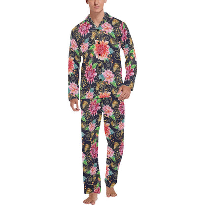 Dahlia Pattern Print Design DH02 Men's Long Pajama Set