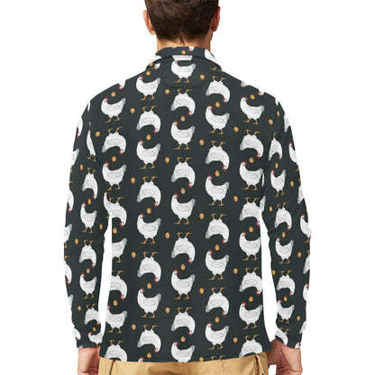 Chicken Pattern Print Design 06 Long Sleeve Polo Shirt For Men's