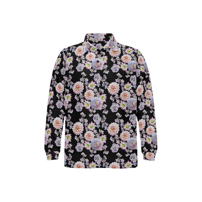 Dahlia Pattern Print Design DH012 Long Sleeve Polo Shirt For Men's