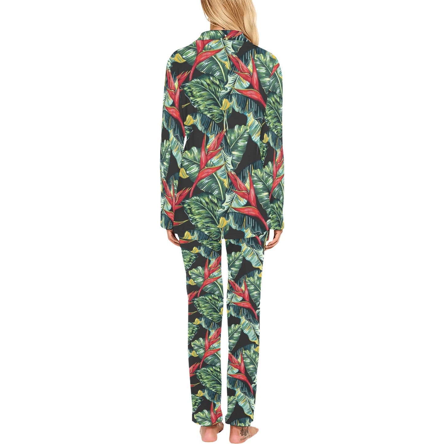 Bird Of Paradise Pattern Print Design BOP06 Women's Long Pajama Set