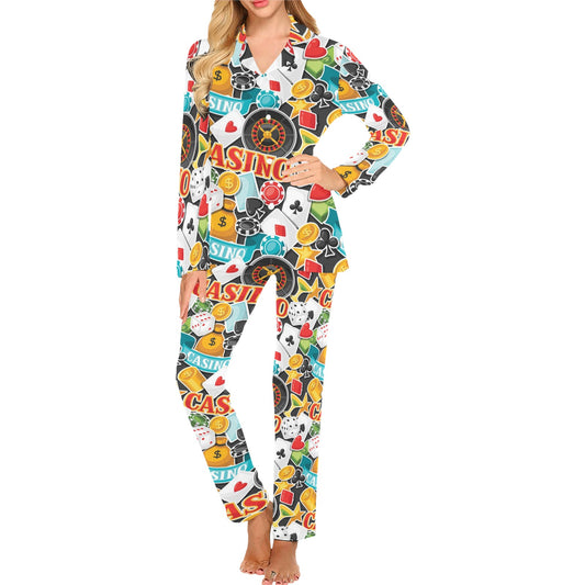 Casino Pattern Print Design 03 Women's Long Pajama Set