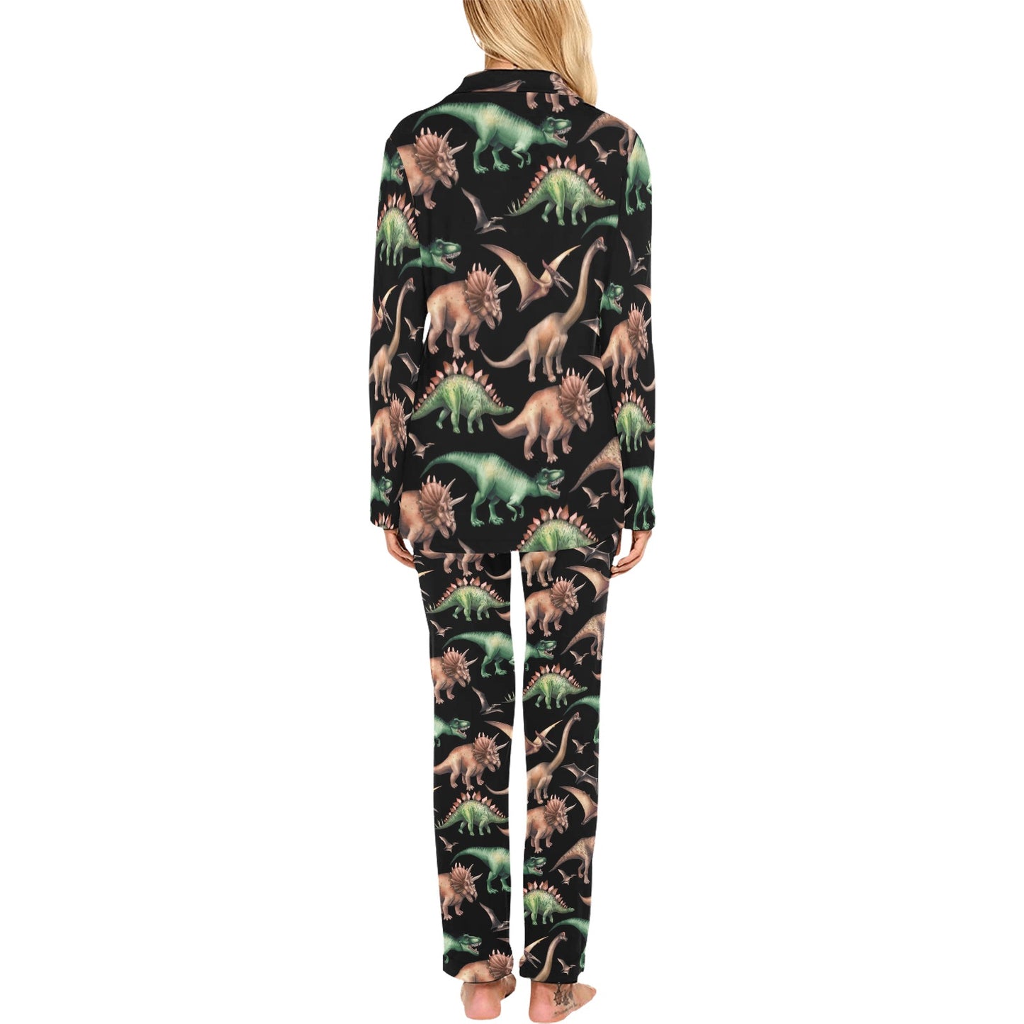 Dinosaur Print Pattern Women's Long Pajama Set
