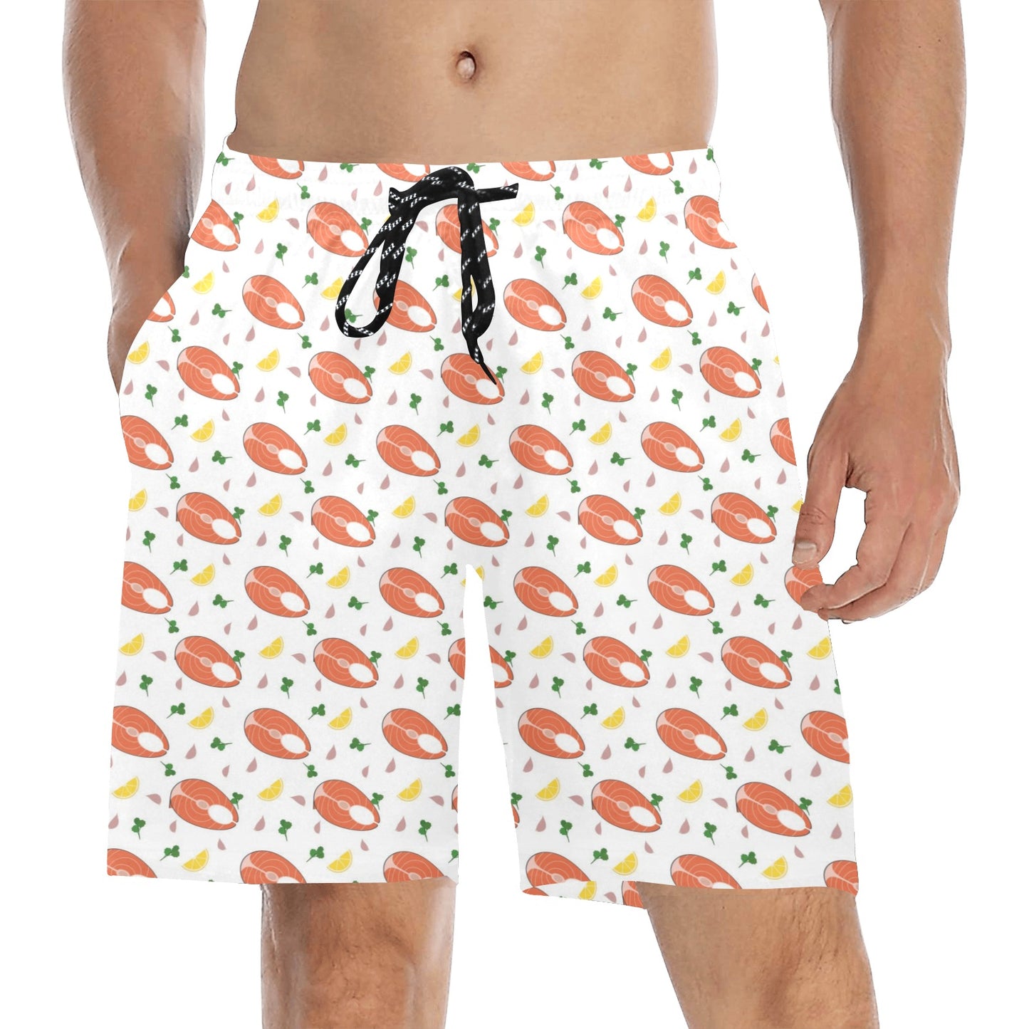 Salmon Steak Print Design LKS303 Men's Swim Trunks Beach Shorts
