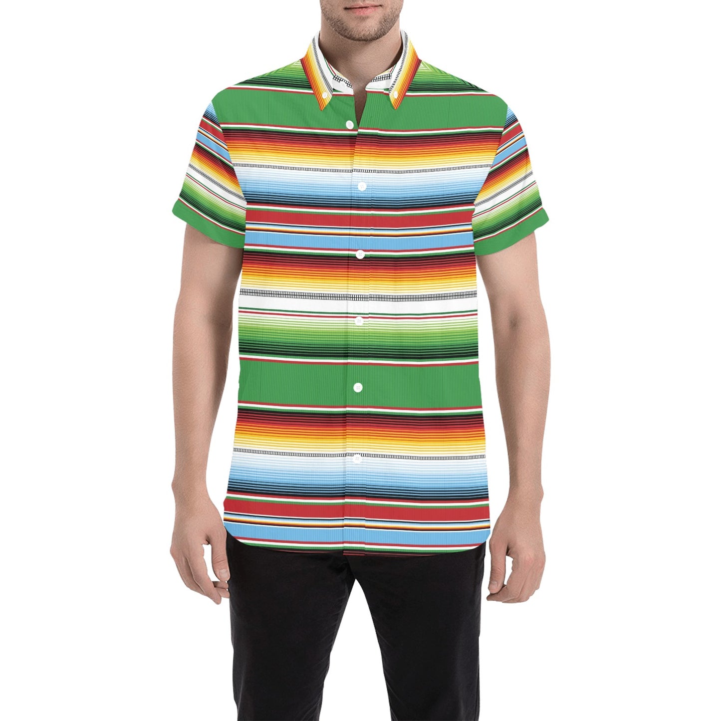Serape Print Design LKS302 Men Short Sleeve Button Up Shirt