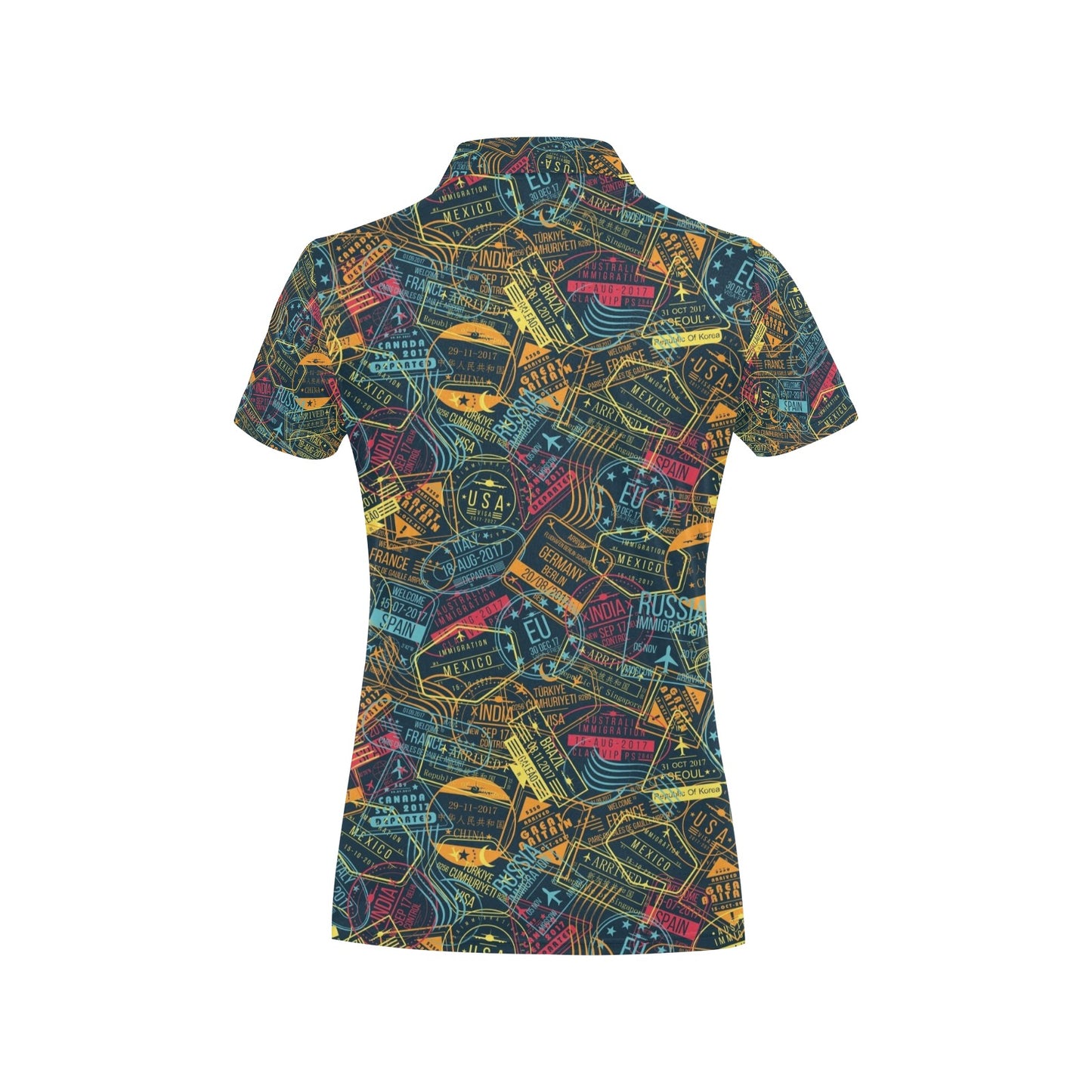 Travel Stamp Colorful Print Design LKS304 Women's Polo Shirt