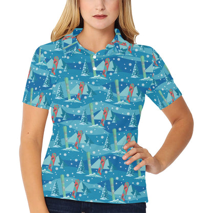 Snowboard Print Design LKS301 Women's Polo Shirt
