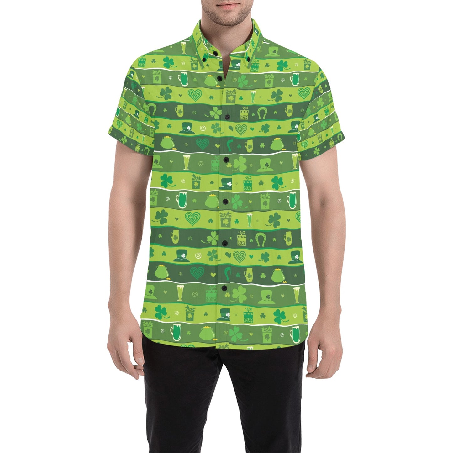 Shamrock Print Design LKS303 Men Short Sleeve Button Up Shirt