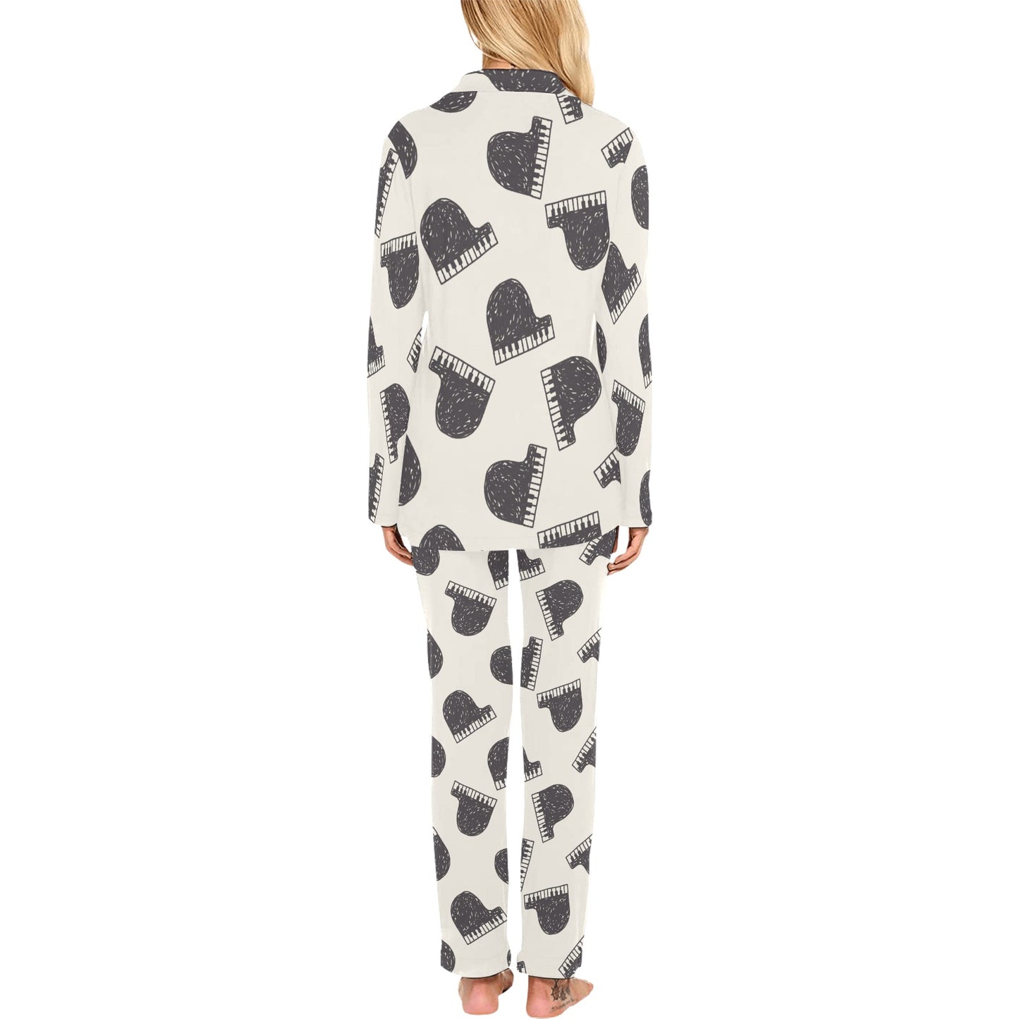 Piano Pattern Print Design 04 Women's Long Pajama Set