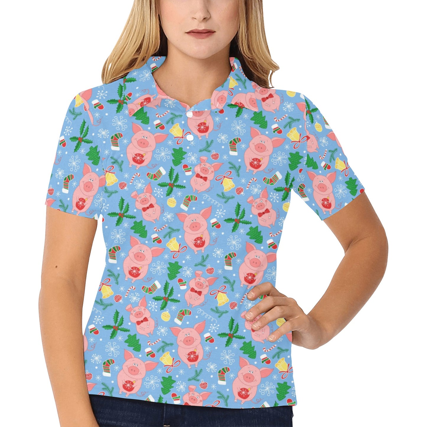 Pig Print Design LKS404 Women's Polo Shirt