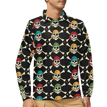 Pirate Pattern Print Design A01 Long Sleeve Polo Shirt For Men's