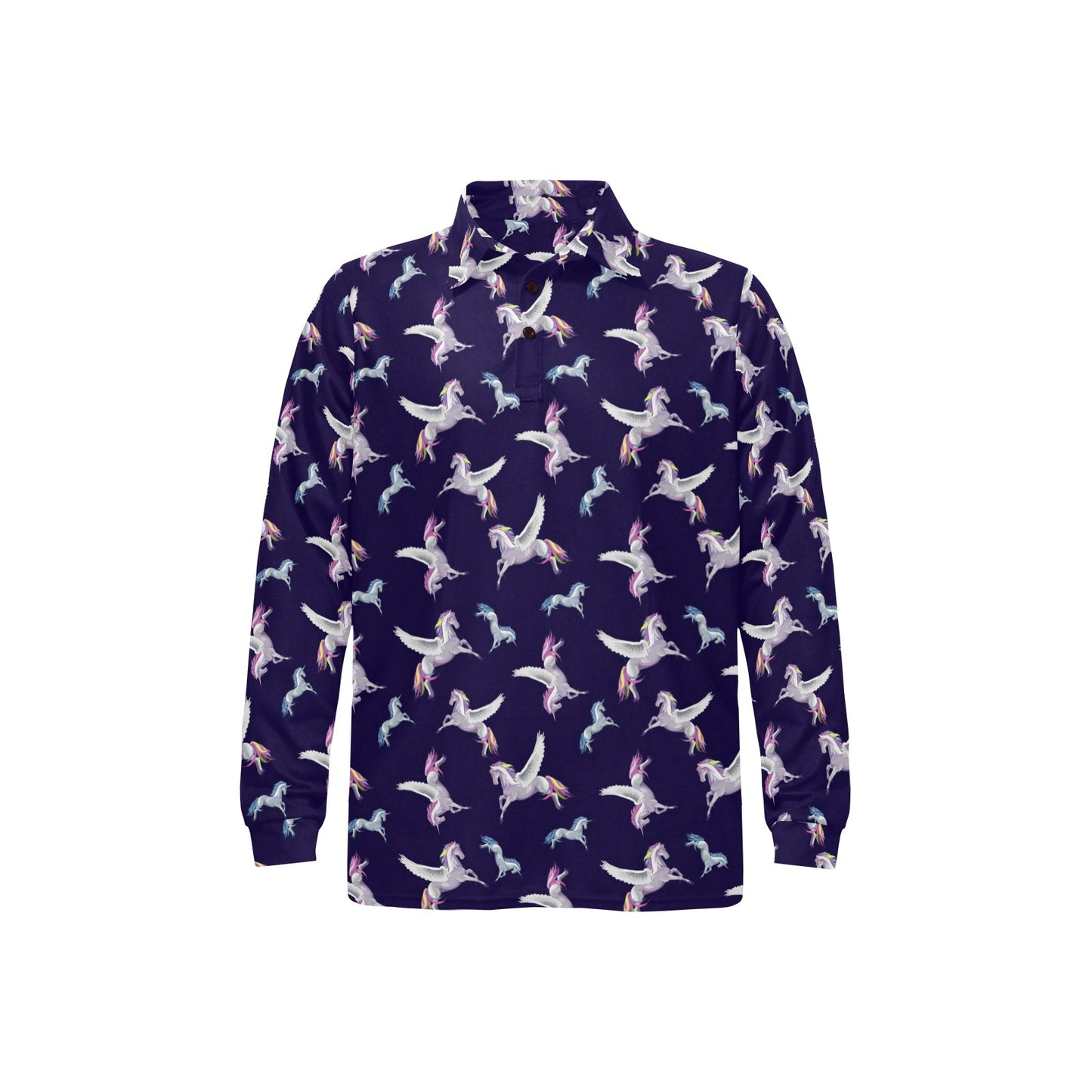 Pegasus Pattern Print Design 02 Long Sleeve Polo Shirt For Men's