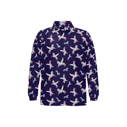 Pegasus Pattern Print Design 02 Long Sleeve Polo Shirt For Men's