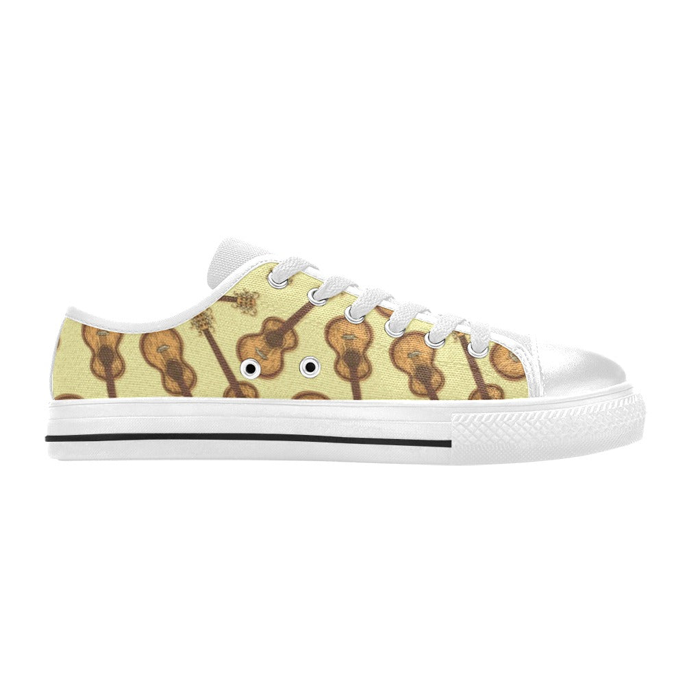 Acoustic Guitar Print Design LKS402 Women's White Low Top Shoes