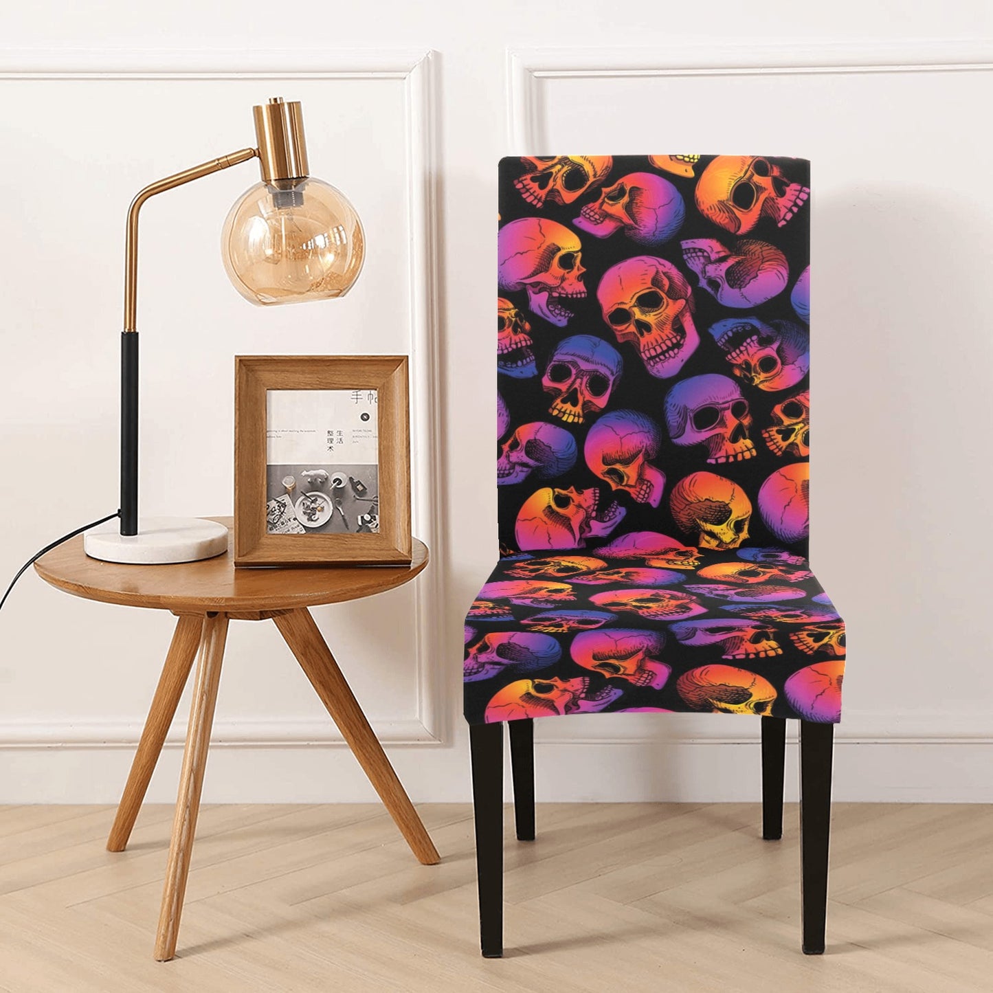 Skull Multicolor Print Design LKS3011 Dining Chair Slipcover